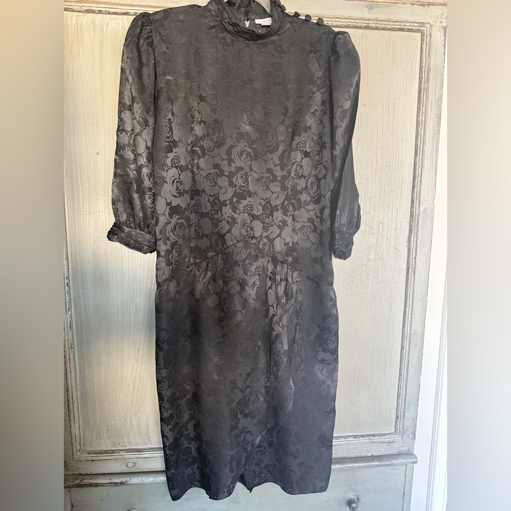 Ms CLAUS Vintage Silk Flower floral Short Sleeve dress 80’s  High Neck 12